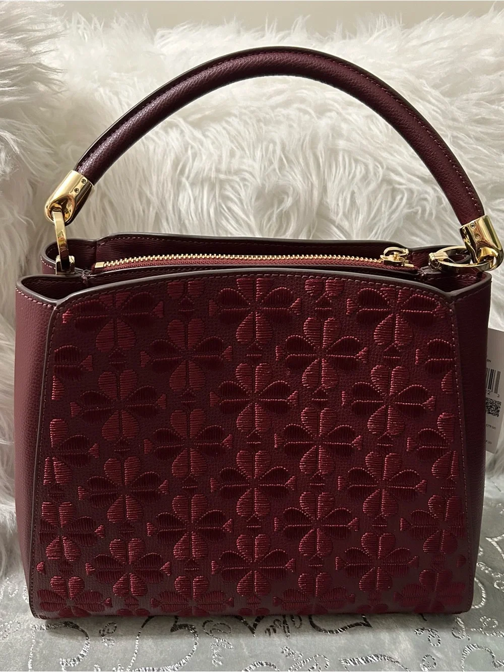 NWT Kate Spade Burgundy Quilted Floral Top-Handle Satchel and matching wallet
